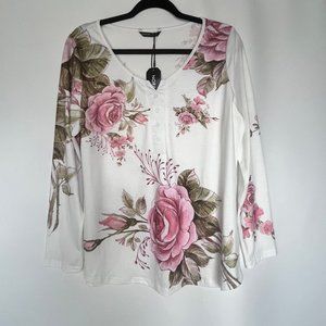 New Noracora Womens Floral‎ Long Sleeve Blouse Pullover Top Size L
